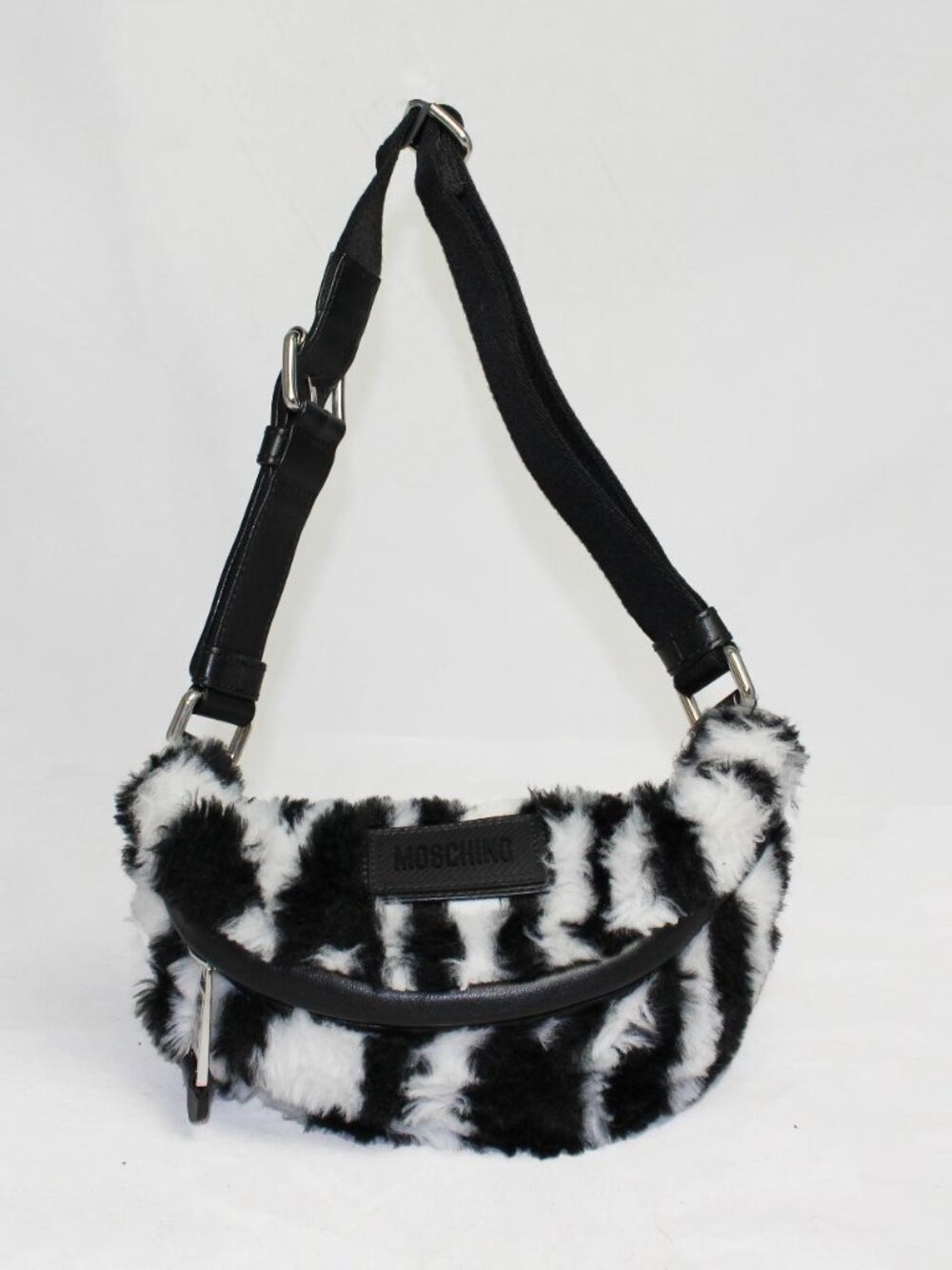 MOSCHINO MILANO Jeremy scott 2013 era iSH zebra plush faux fur Fanny pack